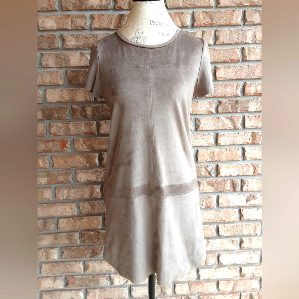 Lavender Brown Faux Suede Short Sleeve Mini Dress